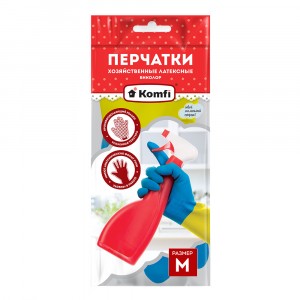 Перчатки латексные двухцветные M (47гр пара) БИКОЛОР синий+желтый, BICOLO2, Komfi