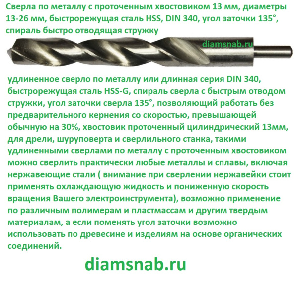 Сверло по металлу 24мм*205 длинное Р6М5 DIN340 HSS-G