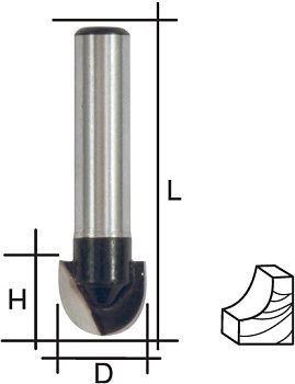 Фреза пазовая галтельная, DxHxL = 12*9,5*42 мм FIT