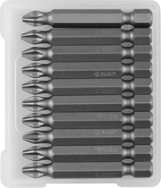 Бита РН2*50мм E1/4" Зубр кованые (10шт)