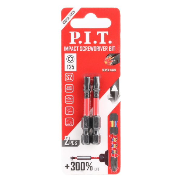 Биты ударные P.I.T. T25x50 мм 2 шт в уп.(ASDR01-50T25)