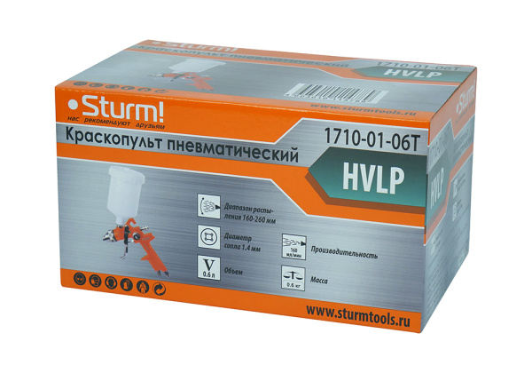 1710-01-06T Краскопульт для компрессора Sturm! 600г HVLP верхн.бачок, d сопла 1,4 мм