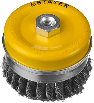STAYER ″PROFESSIONAL″. Щетка чашечная усиленная для УШМ, жгутированная стальная проволока 0,5мм, 100ммхМ14