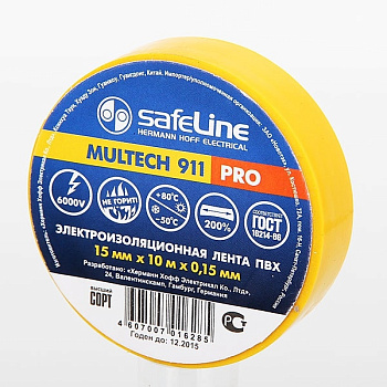 Изолента 15мм*10м ПВХ, желтая Safeline