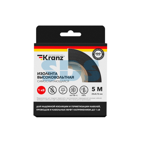 Изолента самослипающаяся 25мм*5м высоковольтная до 1кВ Kranz